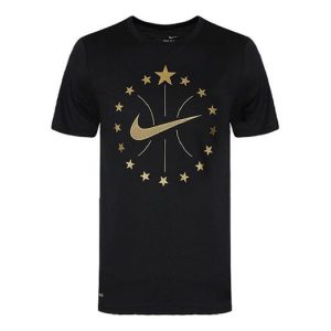 Nike Bronzing Logo Sports Quick Dry Basketball Short Sleeve Black 913343-010