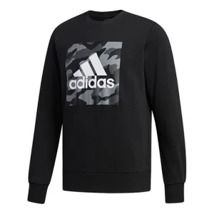 adidas logo Printing Camouflage Loose Sports Round Neck Pullover Black FJ0240