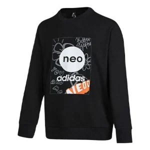 Men's adidas Logo Pattern Printing Round Neck Long Sleeves Pullover Black HM7433