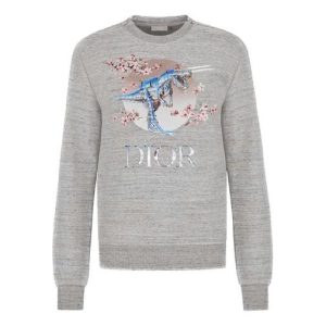 DIOR Tyrannosaurus Rex Cherry Blossom Zipper Sweater Unisex Grey 933J635B0555-880