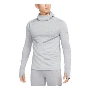 Men's Nike Therma-fit Adv Division Logo Printing Solid Color Hooded Long Sleeves Smoke Grey T-Shirt DD6111-010