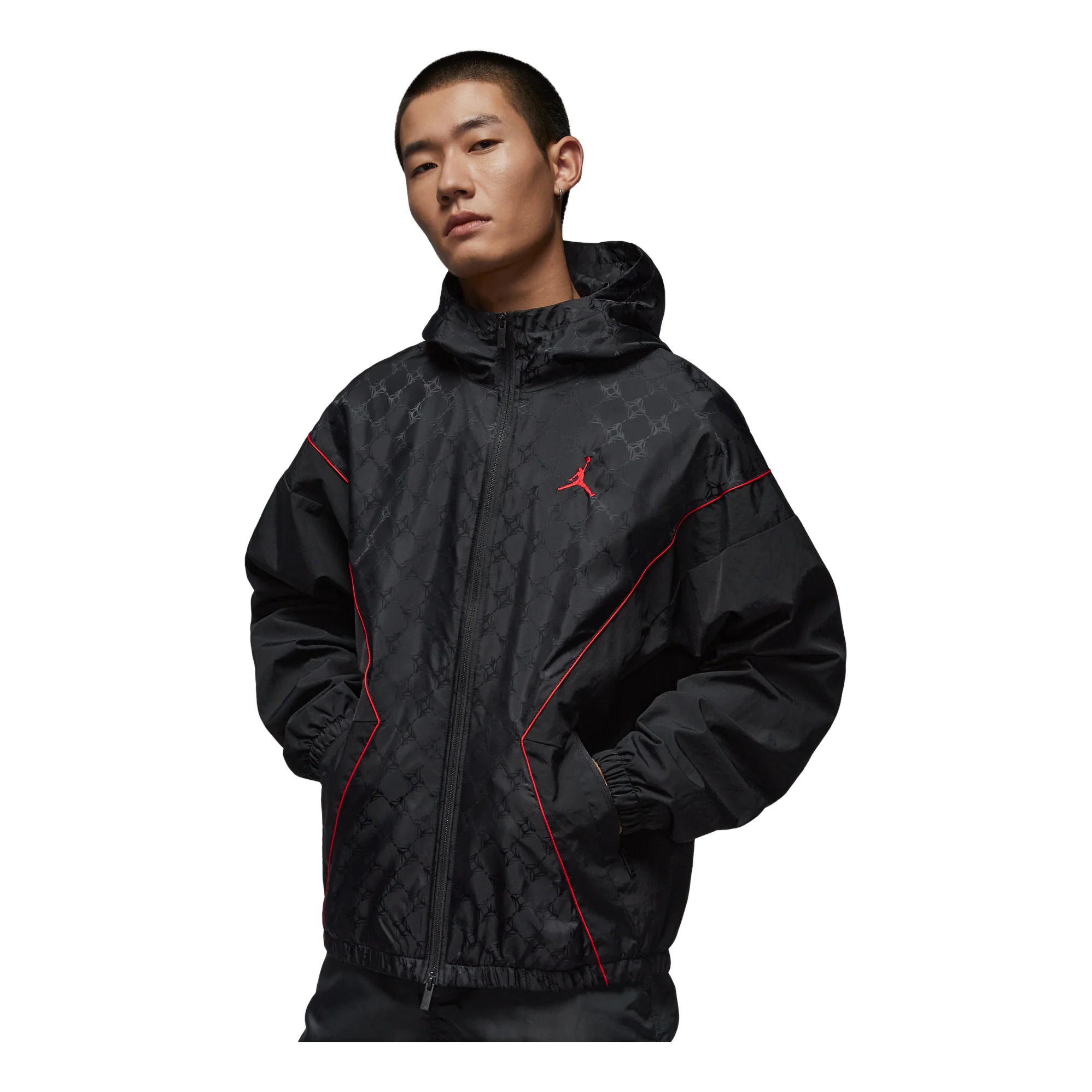 Air Jordan Brooklyn Hooded Draft Jacket Loose Fit Asia Sizing 'Black Gym Red' HV0555-010