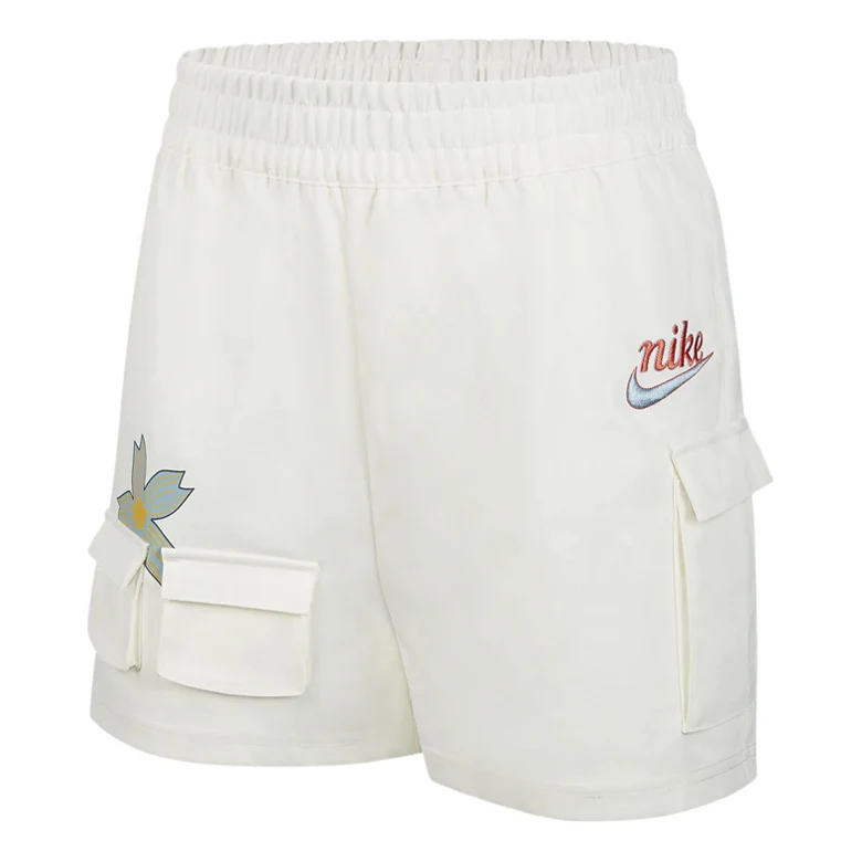 (WMNS) Nike Sportswear Solid Color Logo Flowers Big Pocket Woven Casual Shorts White DV3205-133