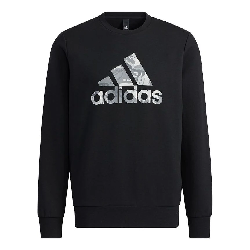 Men's adidas Camouflage Printing Logo Round Neck Sports Long Sleeves Black H39330