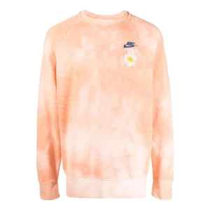 Men's Nike Chest Brand Logo Embroidered Tie Dye Round Neck Long Sleeves Orange DM5010-693