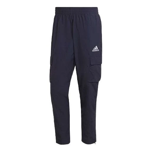 Men's adidas Solid Color Logo Cargo Pocket Casual Sports Pants/Trousers/Joggers Blue HE1860