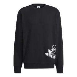 Men's adidas originals Bear Crew Logo Printing Round Neck Long Sleeves Black HL4111