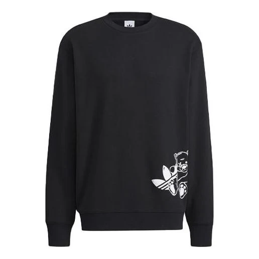 Men's adidas originals Bear Crew Logo Printing Round Neck Long Sleeves Black HL4111