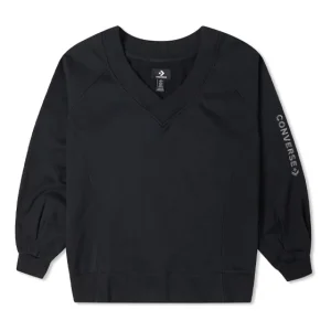 (WMNS) Converse Solid Color Loose Knit V neck Hoodie Black 10022959-A01