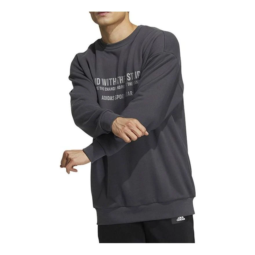 Men's adidas Alphabet Printing Pattern Pullover Round Neck Long Sleeves Gray HZ7018