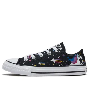 (GS) Converse Chuck Taylor All Star Rainbow Unicorn Black Sneakers 'Black' 665474C