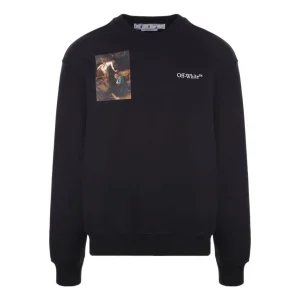 Men's Off-White SS22 Character Logo Printing Round Neck Long Sleeves Black OMBA057S22FLE0011001
