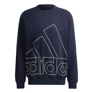 Men's adidas Big Lo Swt Ft Logo Printing Casual Sports Round Neck Navy Blue HB5086