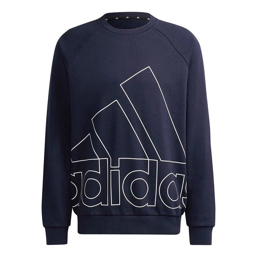 Men's adidas Big Lo Swt Ft Logo Printing Casual Sports Round Neck Navy Blue HB5086