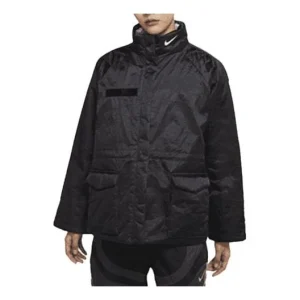 (WMNS) Nike Brand Logo Stand Collar Solid Color Casual Sports Hoodless Padded Clothes Black DD4647-010