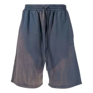 Men's Off-White SS22 Bleach Drawstring Lacing Straight Shorts Ordinary Version Blue OMCI013S22FLE0034646