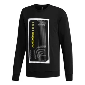 adidas neo M Fav Swt 1 Sports Running Printing Stripe Round Neck Pullover Black DM2186