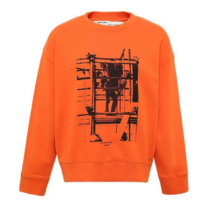 Men's Off-White Arrow Pattern Printing Round Neck Long Sleeves Orange OMBA035F19E300071910