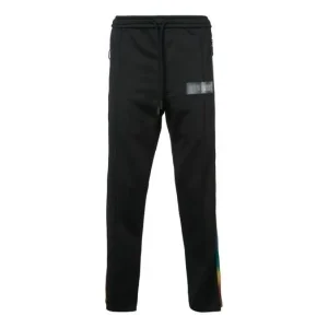 Men's Off-White Drawstring Waist Side Stripe Drawstring Casual Pants/Trousers Loose Fit Black OMCH005S188821391088