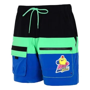 Nike Colorblock Cartoon Pattern Sports Lacing Woven Shorts Black Blue DM7919-011