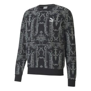 PUMA Luxe Aop Crew Casual Sports Round Neck Pullover Knit Black 530305-01