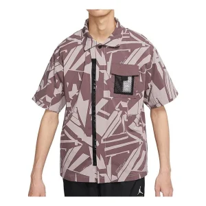 Men's Air Jordan Printing Knit Short Sleeve Pink Brown Shirt DM3109-218