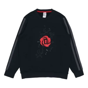 adidas Rose Crew Printing Fleece Lined Stay Warm Sports Round Neck Pullover Black GP4574