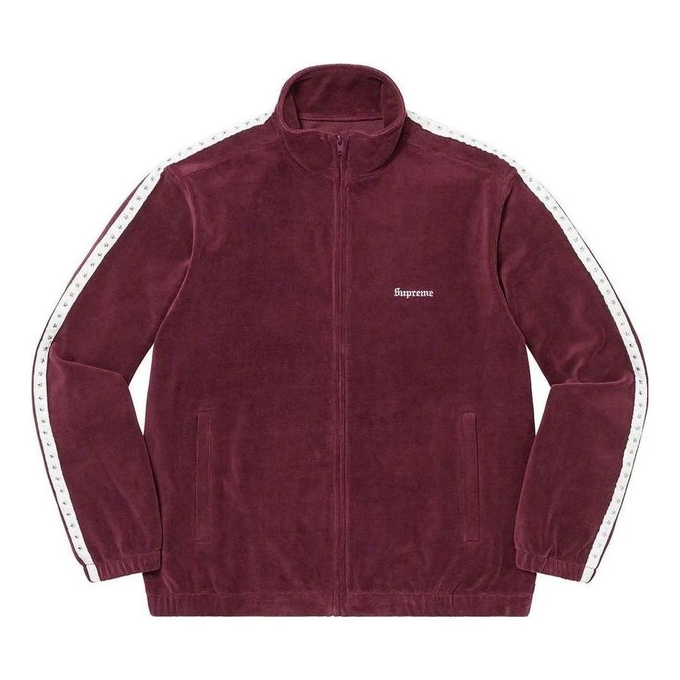 Supreme Studded Velour Track Jacket 'Burgundy White' SUP-FW22-267