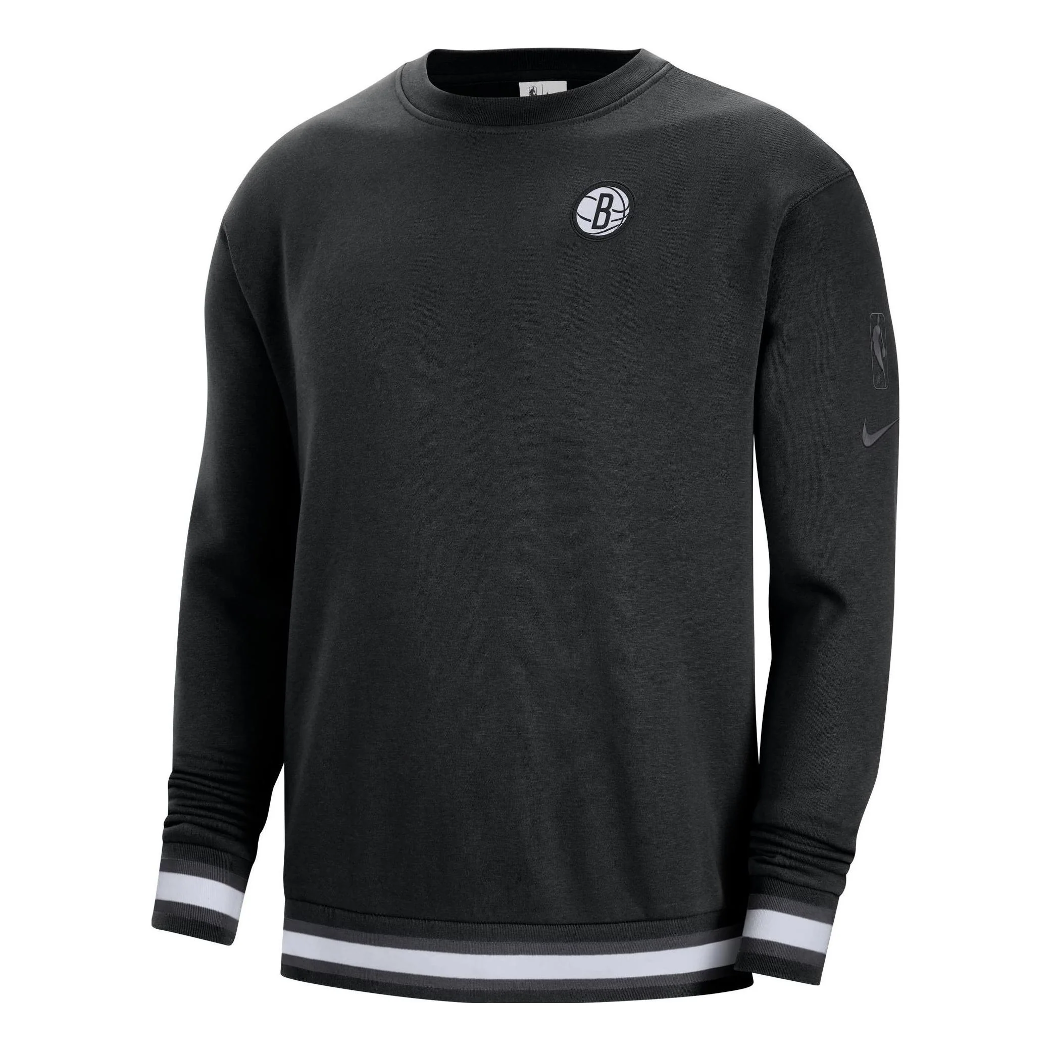 Nike Brooklyn Nets Solid Color Fleece Lined Round Neck Pullover Long Sleeves Hoodie Men's Black DR2280-010