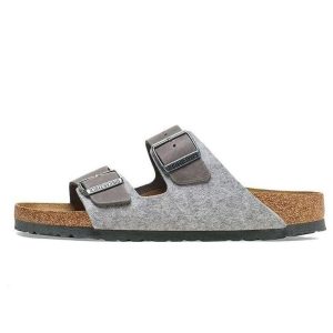 Birkenstock Arizona Leather/Textile/Felt Narrow Fit 'Light Grey' 1025735