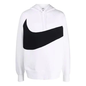 Men's Nike Large Logo Printing Drawstring Hooded Pullover Long Sleeves White DD8222-100