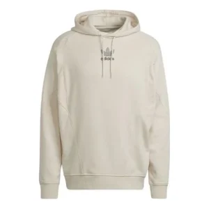 Men's adidas originals Solid Color Chest Logo Printing Pullover Hooded Long Sleeves Beige HF5677