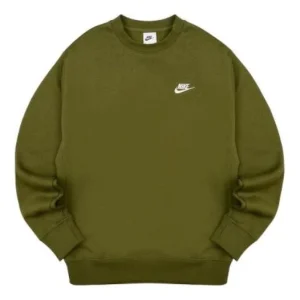 Men's Nike Solid Color Logo Embroidered Sports Round Neck Pullover Long Sleeves Green BV2663-327