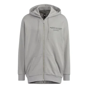Men's adidas Alphabet Printing Pattern Drawstring Hooded Long Sleeves Jacket Light Grey HZ7027