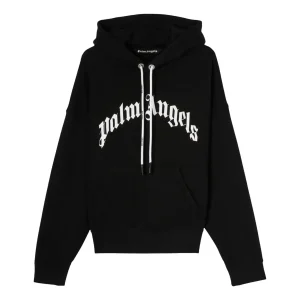 Palm Angels Curved Logo Hoodie 'Black White' PMBB058C99FLE0031001