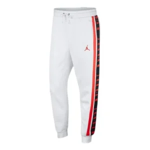 Men's Air Jordan Printing Pattern Loose Fleece Lined Sports Pants/Trousers/Joggers White BQ5664-100