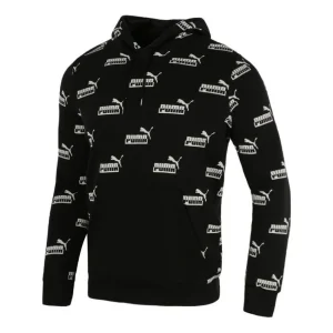 PUMA Logo Printed Casual Sports Hooded Sweater Men's Black 588803-01