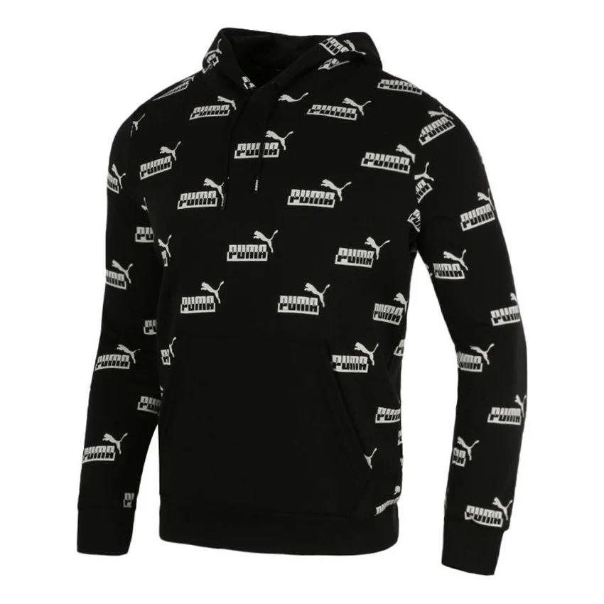 PUMA Logo Printed Casual Sports Hooded Sweater Men's Black 588803-01