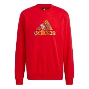 Men's adidas Cny Gfx Crew1 Limited Logo Printing Sports Round Neck Pullover Red HI3289