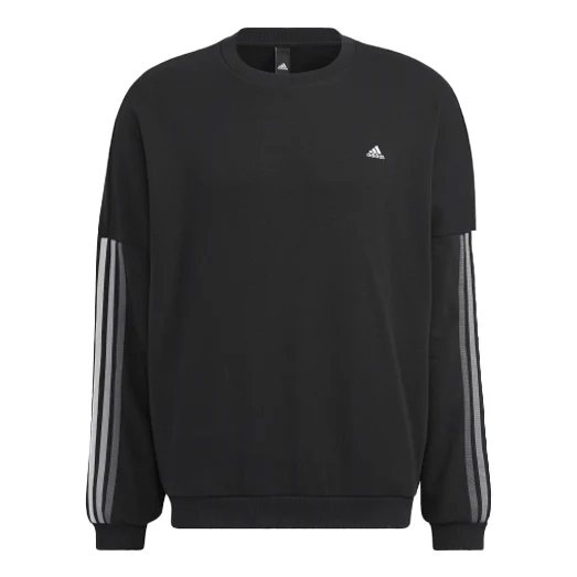 Men's adidas Stripe Sports Round Neck Pullover Black HC9960