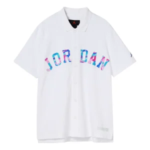 Air Jordan Solid Color Lapel Button Brand Multi-Color Embroidered Short Sleeve T-Shirt Men's White DX6299-100
