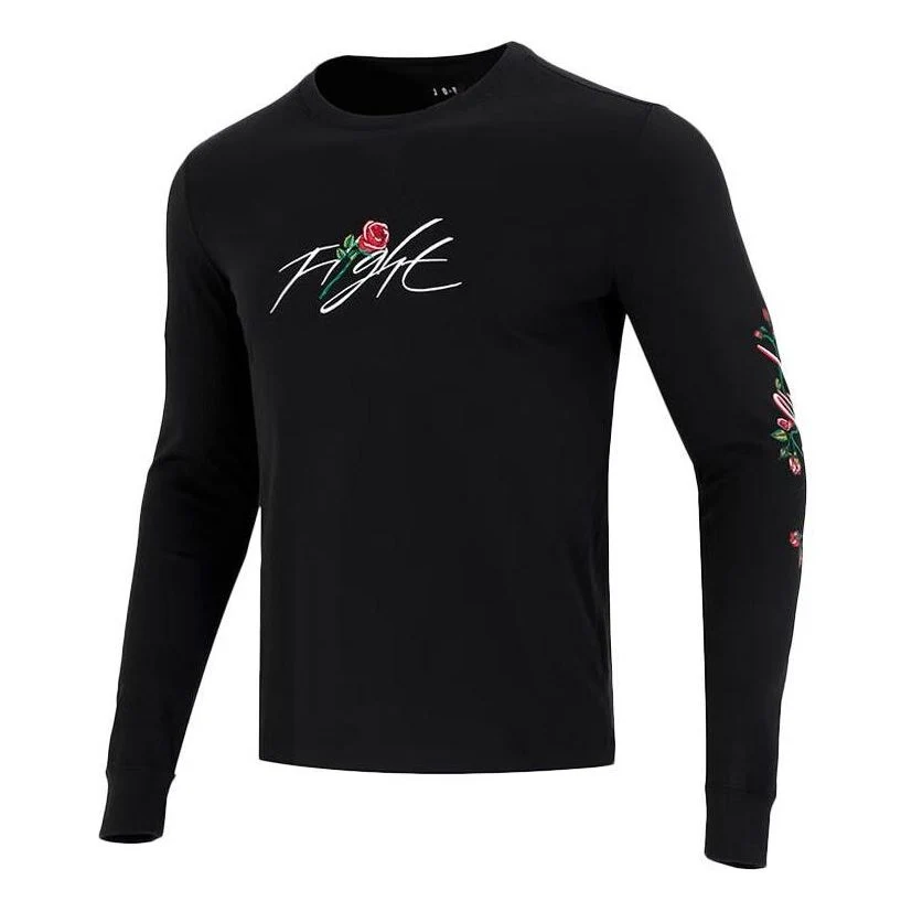 Men's Nike Sleeve Side Flowers Logo Printing Round Neck Long Sleeves Black DQ7387-010