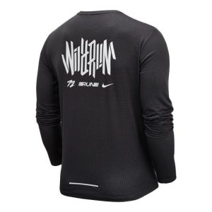 Nike Pacer Wild Run Printing Quick Dry Knit Round Neck Running Sports Long Sleeves Black DJ0595-010