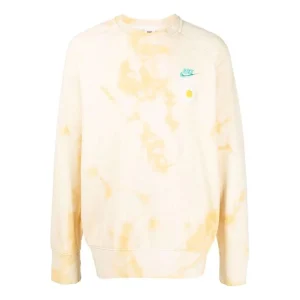 Men's Nike Sportswear NSW Chest Brand Logo Embroidered Tie Dye Round Neck Pullover Long Sleeves Yellow DM5010-777