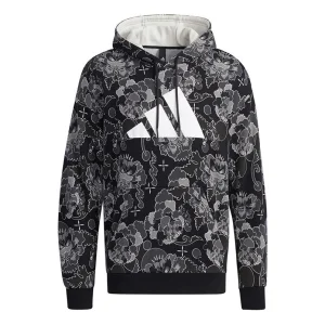 adidas Aop Hoody Printing Casual Sports Pullover Black GT6483