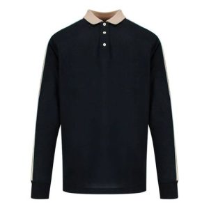 Gucci SS20 Side Sleeve Logo Striped Ribbon Long Sleeve Polo Shirt For Men Black 598955-XJB0Q-1082
