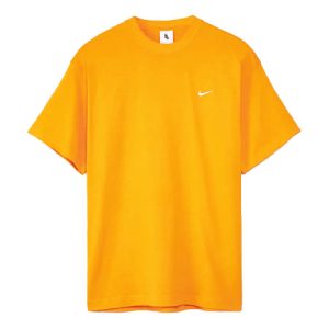 Men's Nike Solo Swoosh Small Label Logo Solid Color Sports Round Neck Short Sleeve Gold Orange T-Shirt CV0559-886
