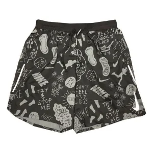 Nike Full Print Pattern Casual Sports Straight Running Shorts Men's Black AT7808-010