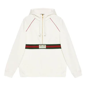 Gucci Hooded Sweatshirt With Web & Gucci Label 'Ivory' 645320-XJDAK-9146