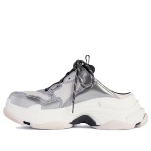 (WMNS) Balenciaga Triple S Mules 'Silver' 755686W2FWM8191